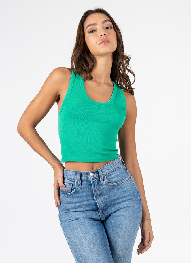C'est Moi Bamboo Rib Deep Scoop Neck Tank In Peppermint-The Trendy Walrus