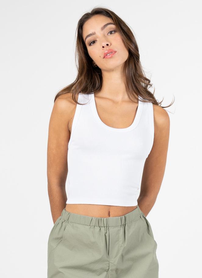 C'est Moi Bamboo Rib Deep Scoop Neck Tank In White-The Trendy Walrus