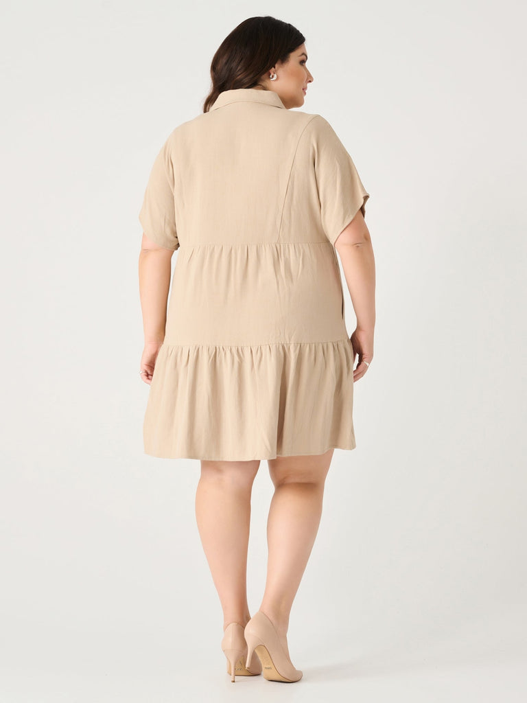 Dex Plus Lace Trim Linen Mini Dress In Burlap-The Trendy Walrus
