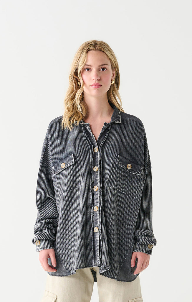 Dex Waffle Knit Jacket In Charcoal-The Trendy Walrus