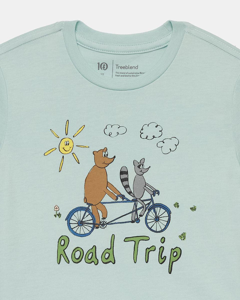 Tentree Kids Road Trip T-shirt In Surf Spray Heather/ Meadow Green-The Trendy Walrus