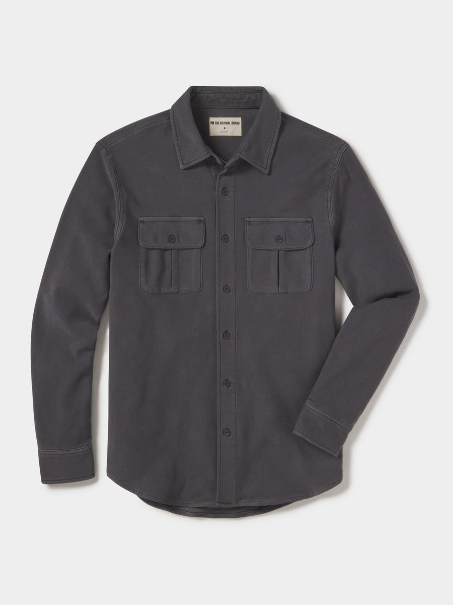 The Normal Brand Comfort Terry Shirt Jacket In Steel | Free