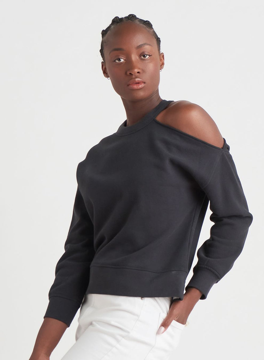 Dex LS Shoulder Cut Out Sweatshirt in Black | Free Canada-Wide