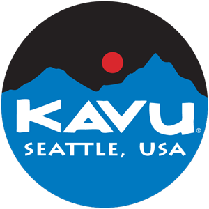 Kavu's Circular Logo With Mountain Range Backgroud