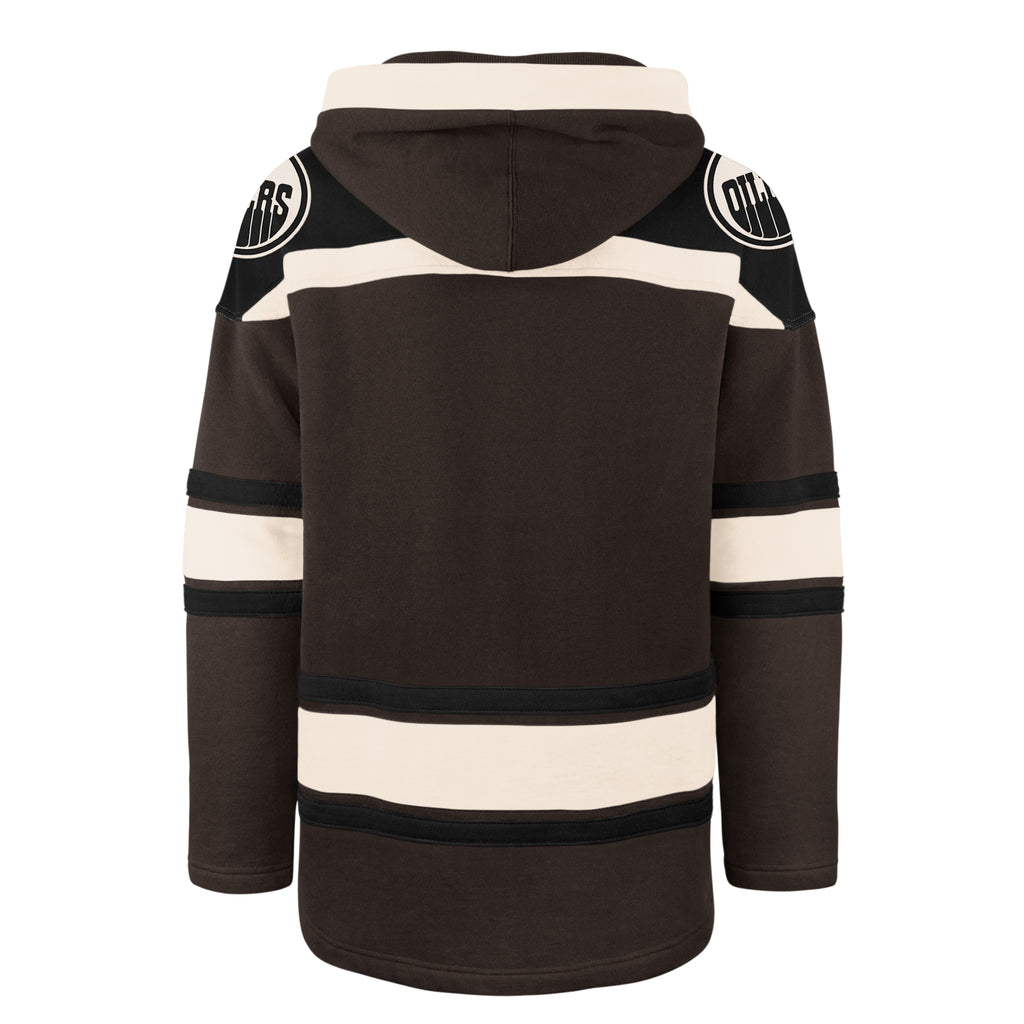 47Brand NHL Oilers Lacer Fleece Hoodie In Dark Chocolate Brown-The Trendy Walrus