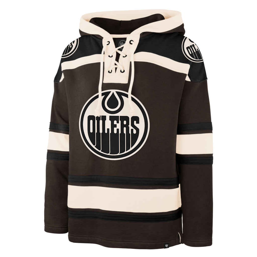 47Brand NHL Oilers Lacer Fleece Hoodie In Dark Chocolate Brown-The Trendy Walrus