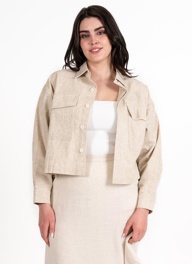 C'est Moi Linen Crop Jacket In Natural-The Trendy Walrus