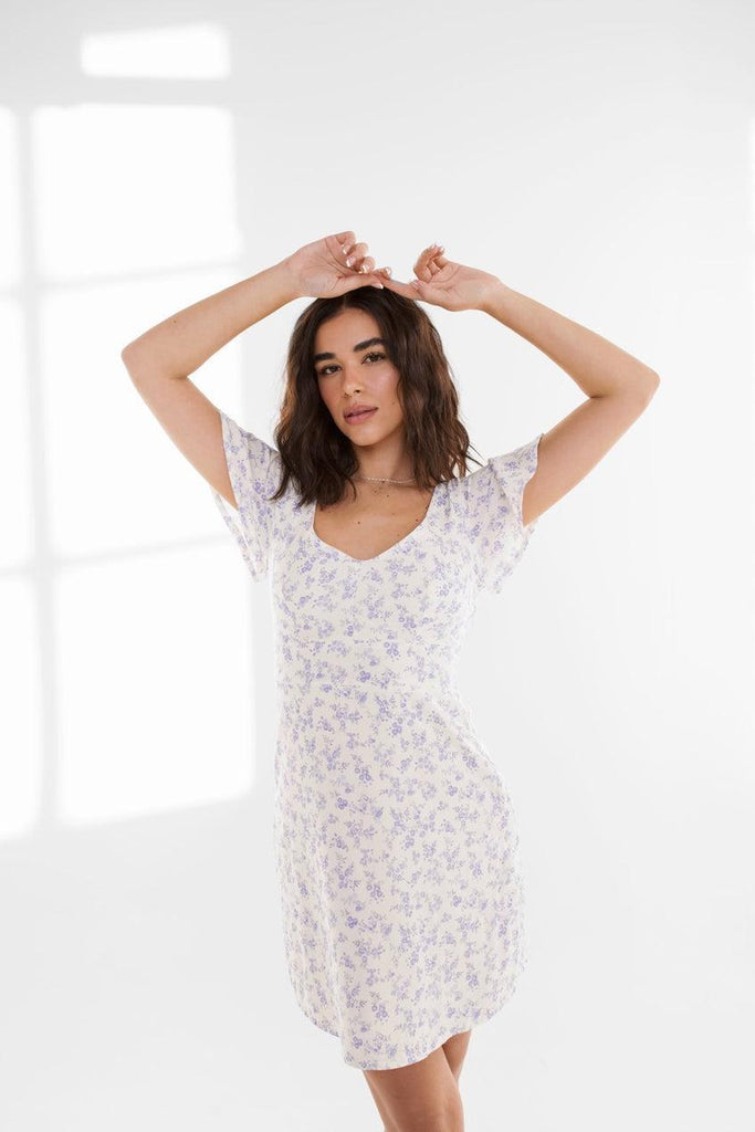 Daily Story Evalie Dress In Blue Floral-The Trendy Walrus