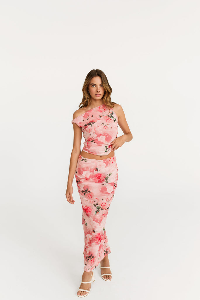 Dailystory Brielle Skirt In Pink Floral Mesh-The Trendy Walrus