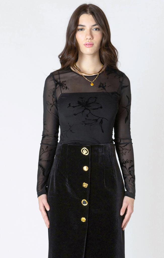 Dex Burnout Patterned Bodysuit In Black-The Trendy Walrus