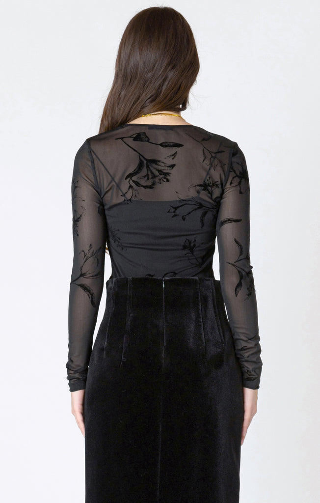 Dex Burnout Patterned Bodysuit In Black-The Trendy Walrus