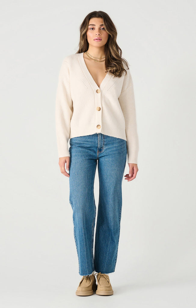 Dex Button Front Cardigan In Sea Salt Melange-The Trendy Walrus