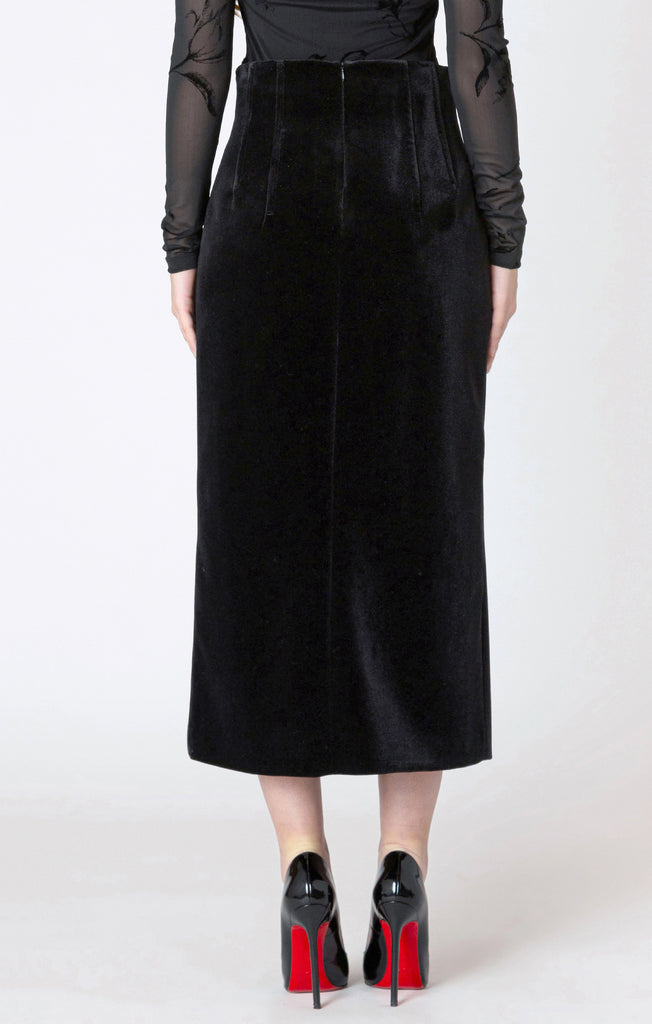 Dex Buttoned Velvet Skirt In Black-The Trendy Walrus