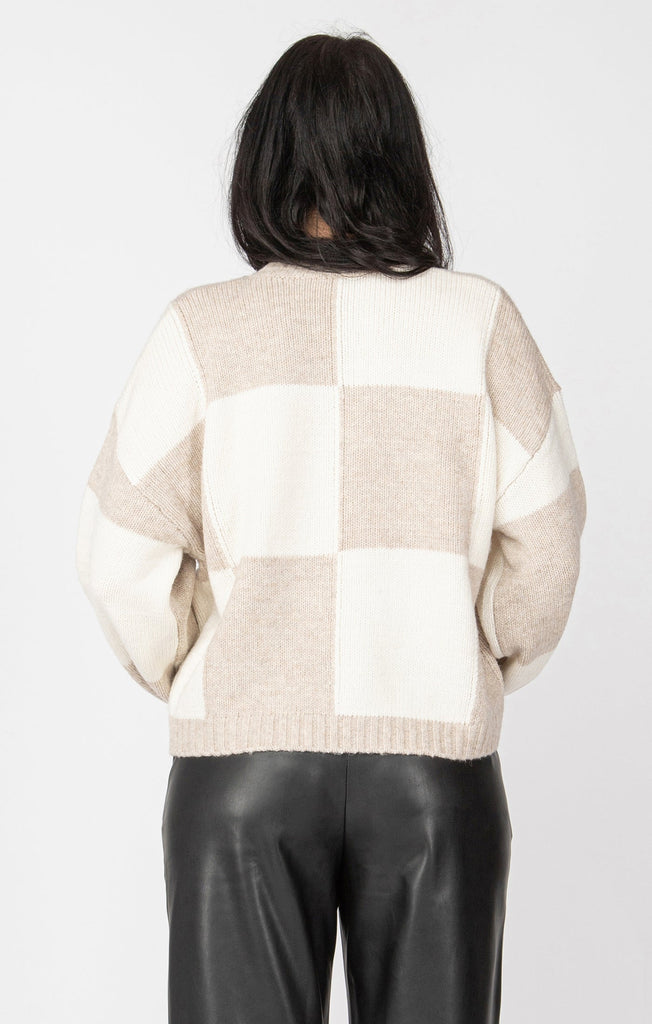 Dex Color Block Sweater In Oat/Camel Check-The Trendy Walrus