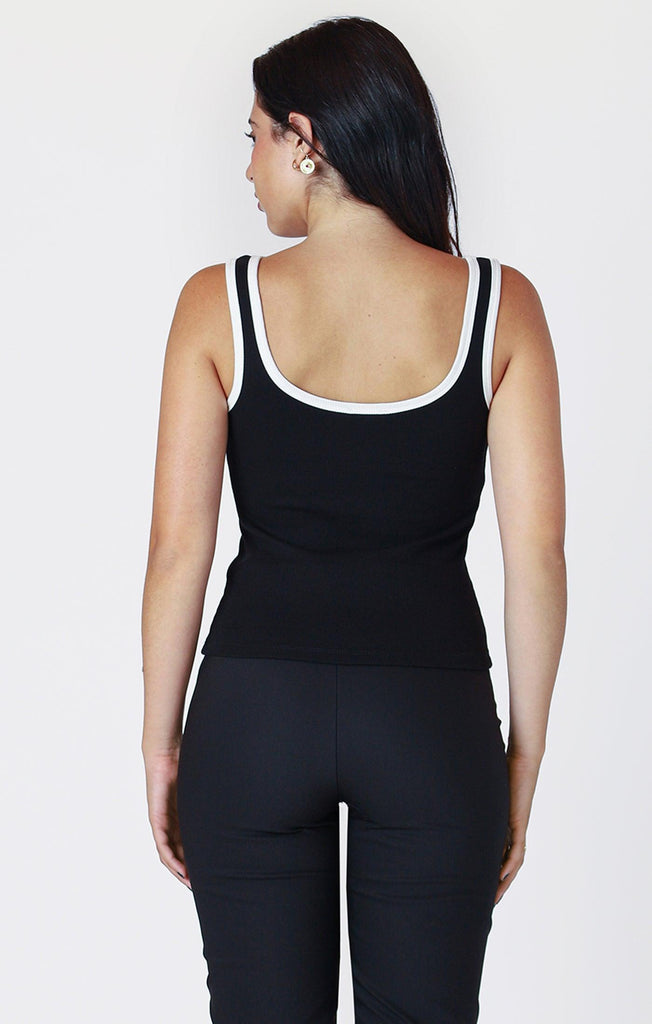 Dex Contrast Trim Tank In Black-The Trendy Walrus