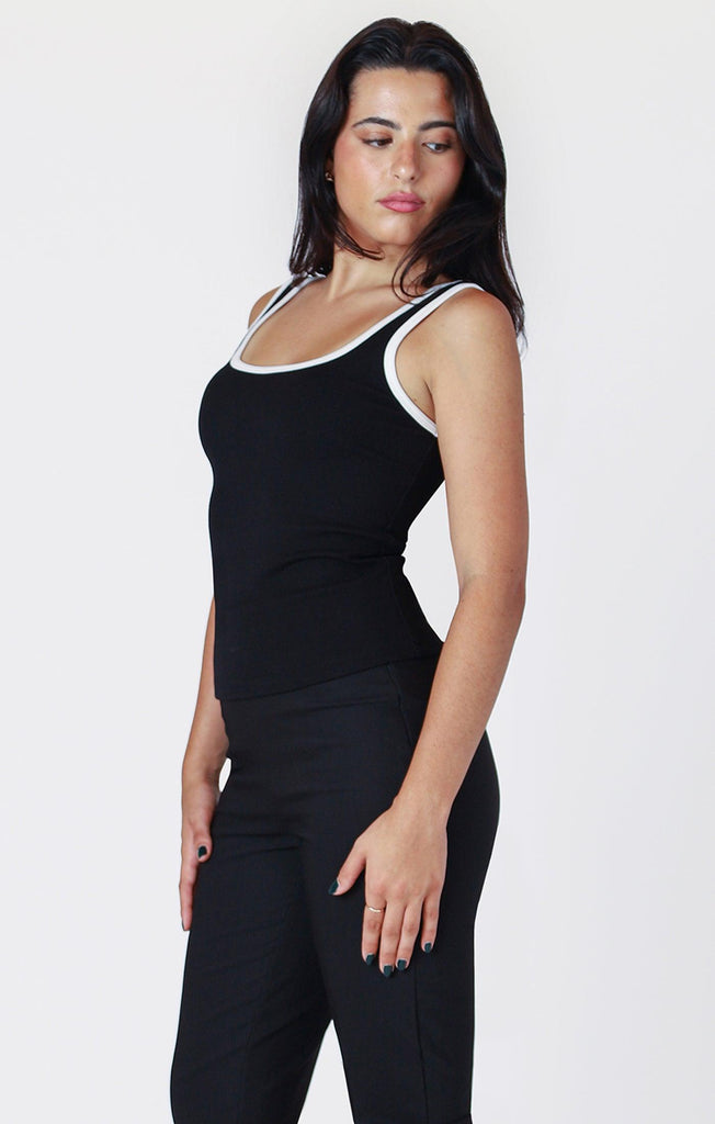 Dex Contrast Trim Tank In Black-The Trendy Walrus