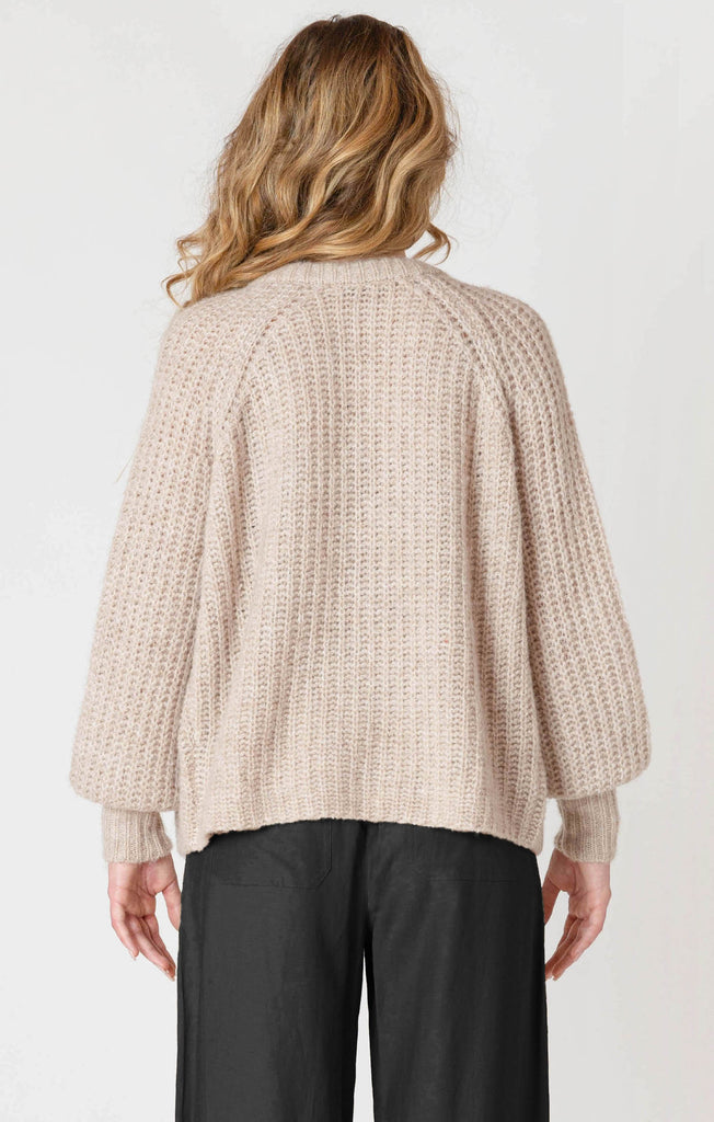 Dex Crewneck Textured Cardigan In Soft Oat Melange-The Trendy Walrus