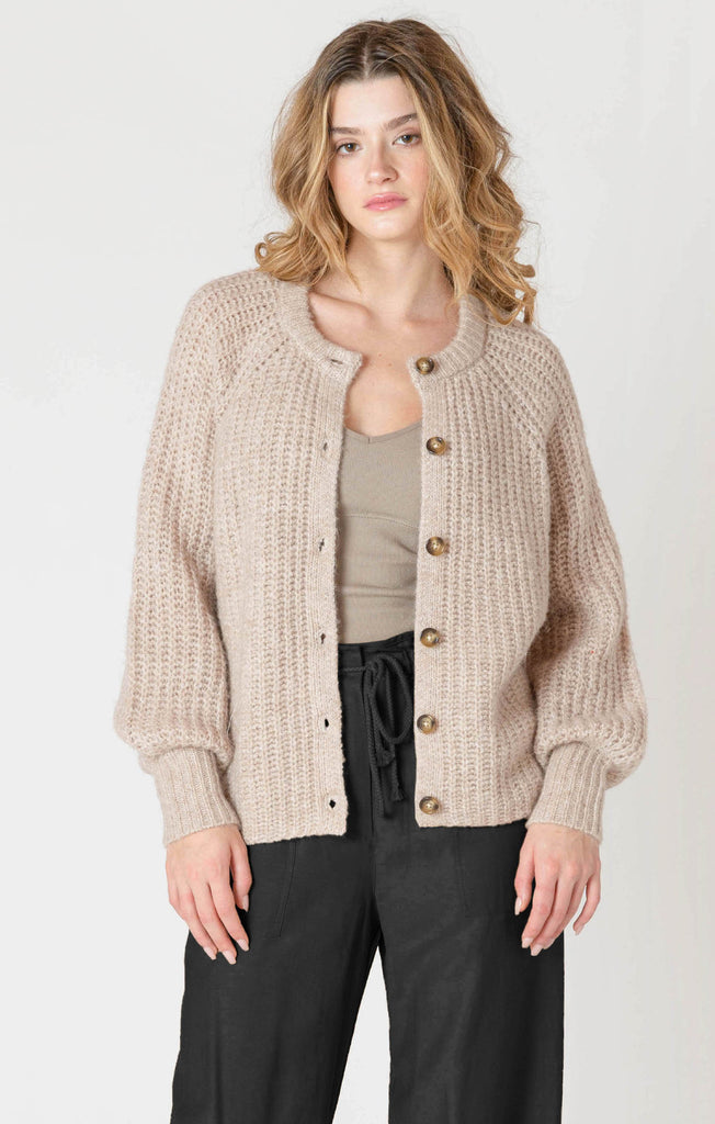 Dex Crewneck Textured Cardigan In Soft Oat Melange-The Trendy Walrus