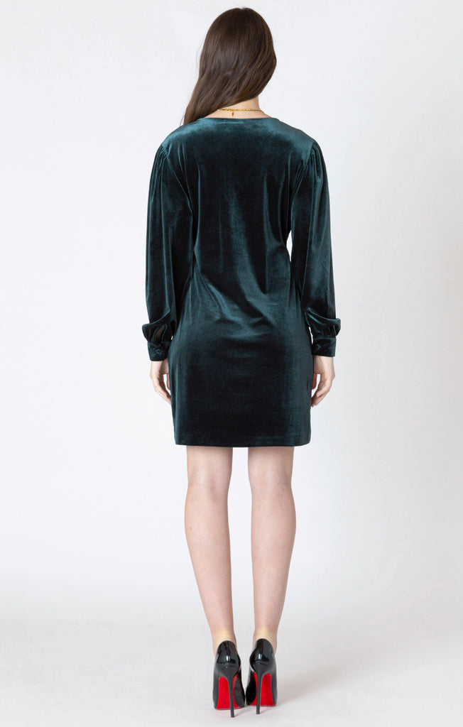 Dex Deep V-Neck Velvet Mini Dress In Pine-The Trendy Walrus