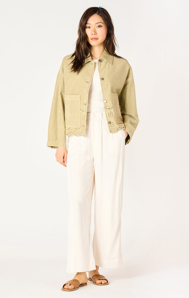 Dex Denim Eyelet Detail Jacket In Light Sage Wash-The Trendy Walrus