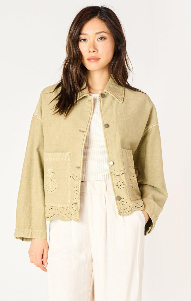 Dex Denim Eyelet Detail Jacket In Light Sage Wash-The Trendy Walrus