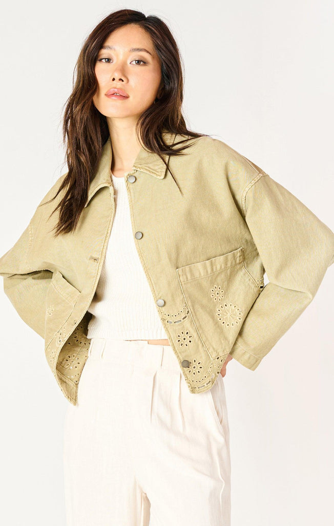 Dex Denim Eyelet Detail Jacket In Light Sage Wash-The Trendy Walrus