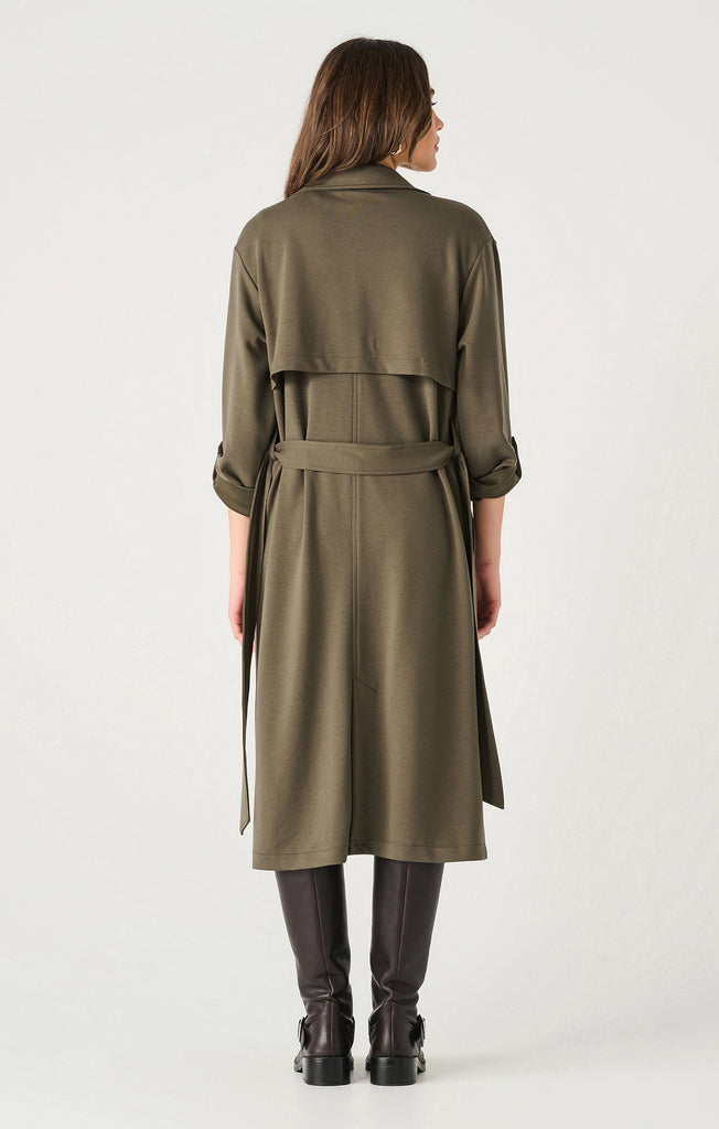 Dex Double Breasted Knit Trench In Deep Olive-The Trendy Walrus