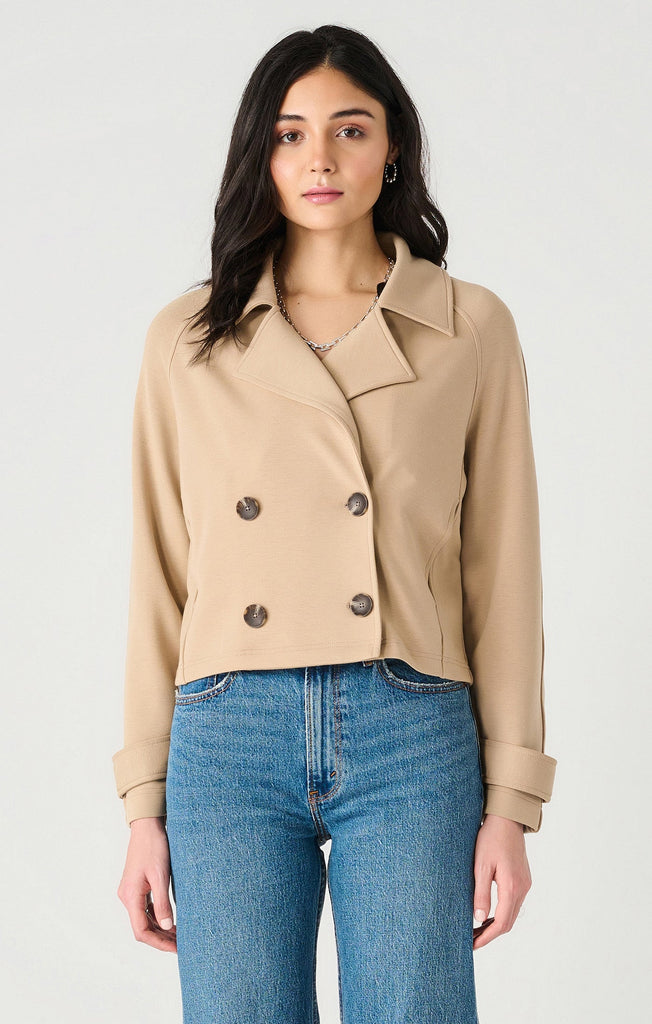 Dex Double Breasted Short Knit Trench In Tan-The Trendy Walrus