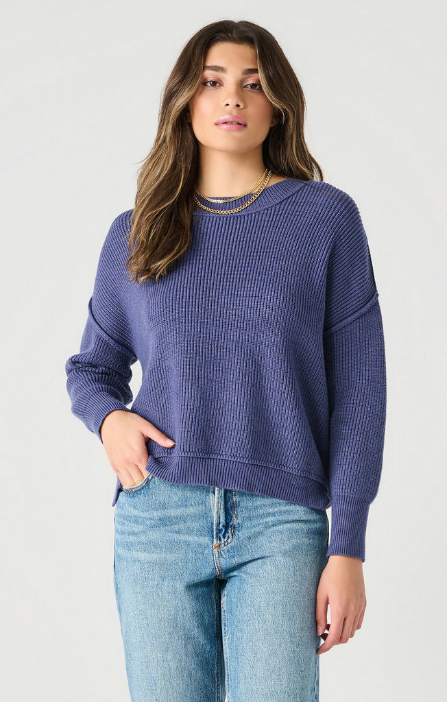 Dex Drop Shoulder Mockneck Sweater In Deep Blue-The Trendy Walrus