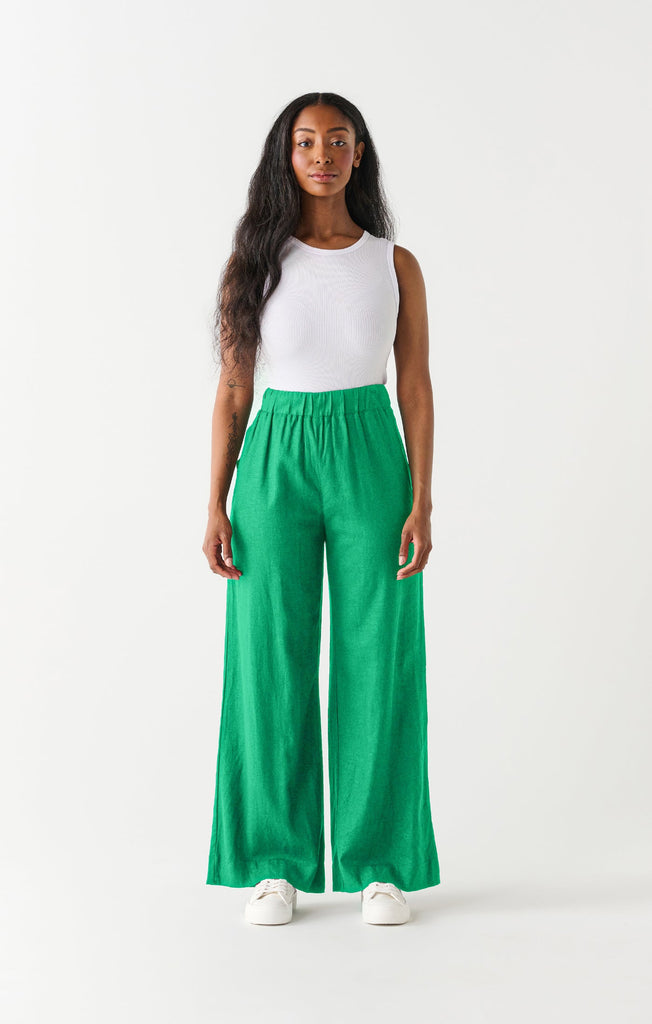 Dex Elastic Wide Leg Pant In Bright Green-The Trendy Walrus