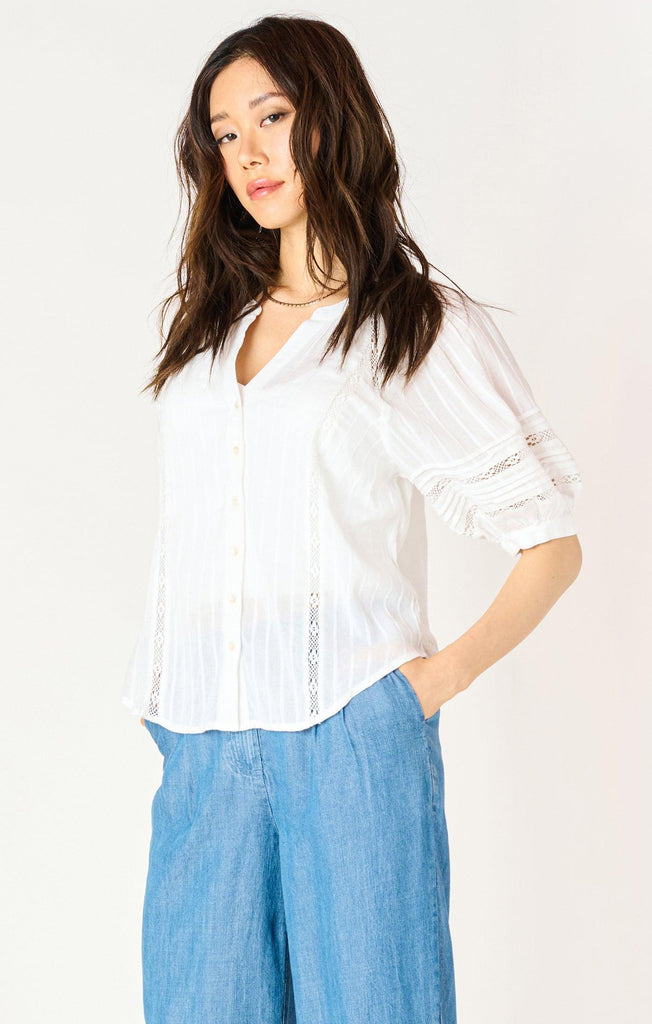 Dex Elbow Sleeve Lace Insert Blouse-The Trendy Walrus