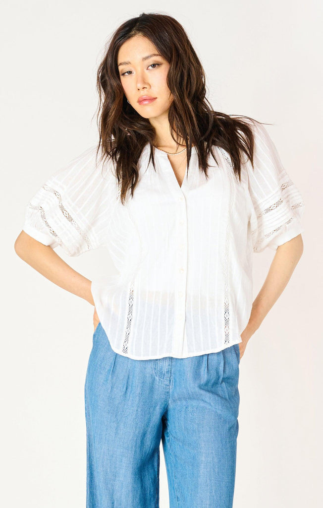 Dex Elbow Sleeve Lace Insert Blouse-The Trendy Walrus