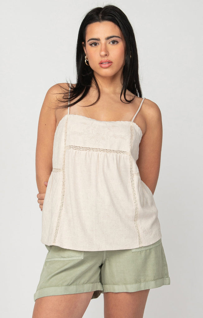 Dex Embroidered Linen Blend Tank In Wheat-The Trendy Walrus