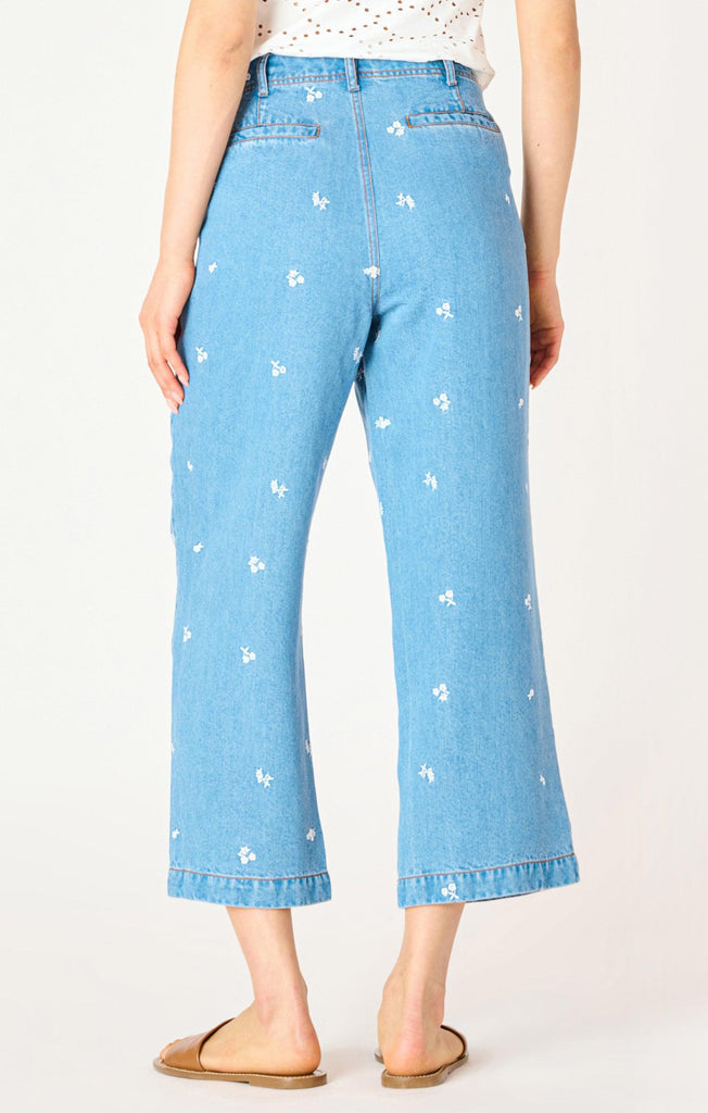 Dex Embroidered Wide Leg Ankle Pant In Light Blue Wash-The Trendy Walrus