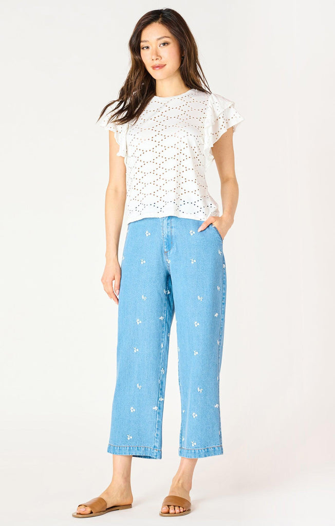 Dex Embroidered Wide Leg Ankle Pant In Light Blue Wash-The Trendy Walrus