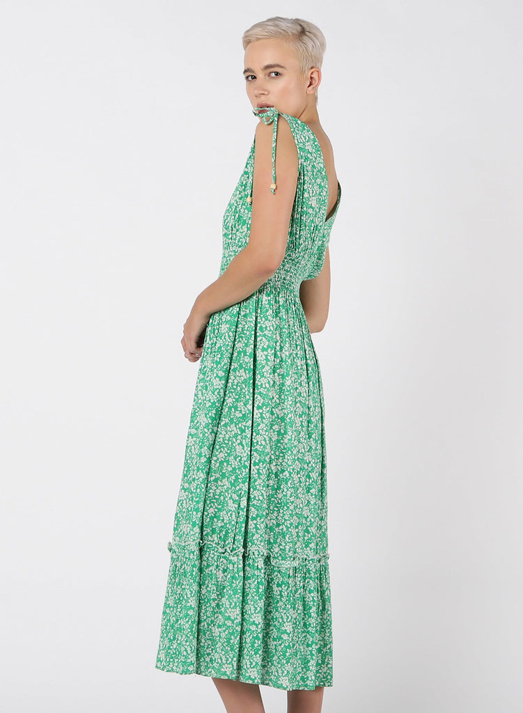 Dex Floral Print Maxi Dress In Green/White Floral-The Trendy Walrus