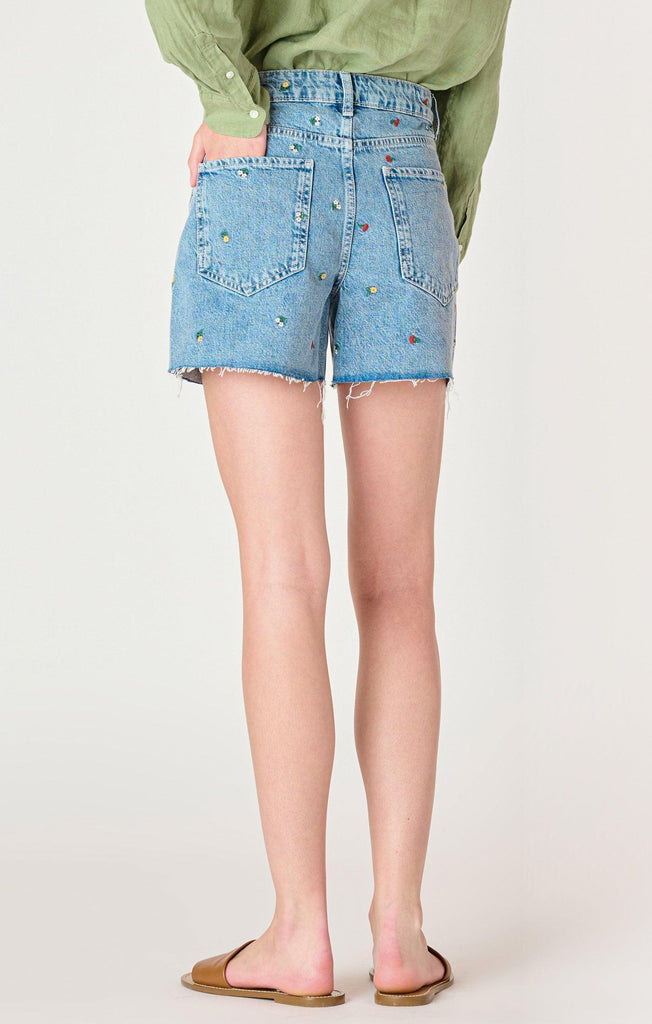 Dex Frayed Hem Embroidered Denim Shorts-The Trendy Walrus