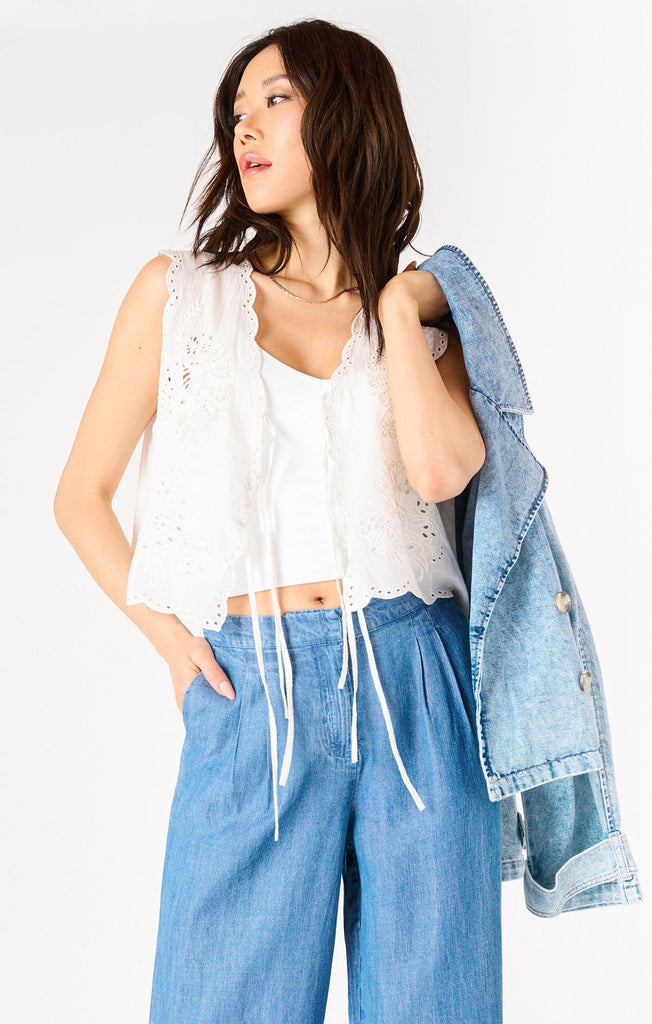 Dex Front Tie Eyelet Top In White-The Trendy Walrus