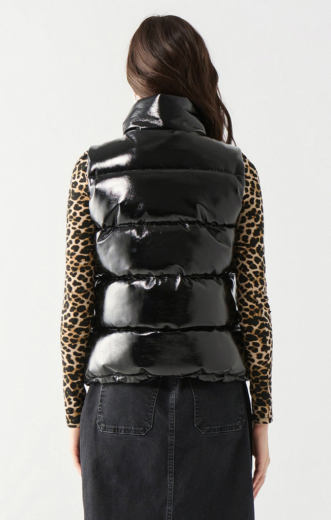 Dex Hooded Faux Leather Puffer Vest In Black-The Trendy Walrus