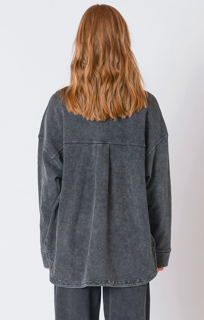Dex Knit Denim Jacket In Washed Black-The Trendy Walrus