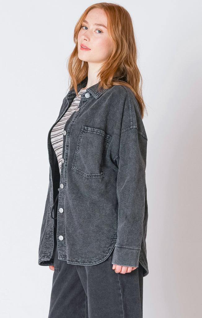 Dex Knit Denim Jacket In Washed Black-The Trendy Walrus