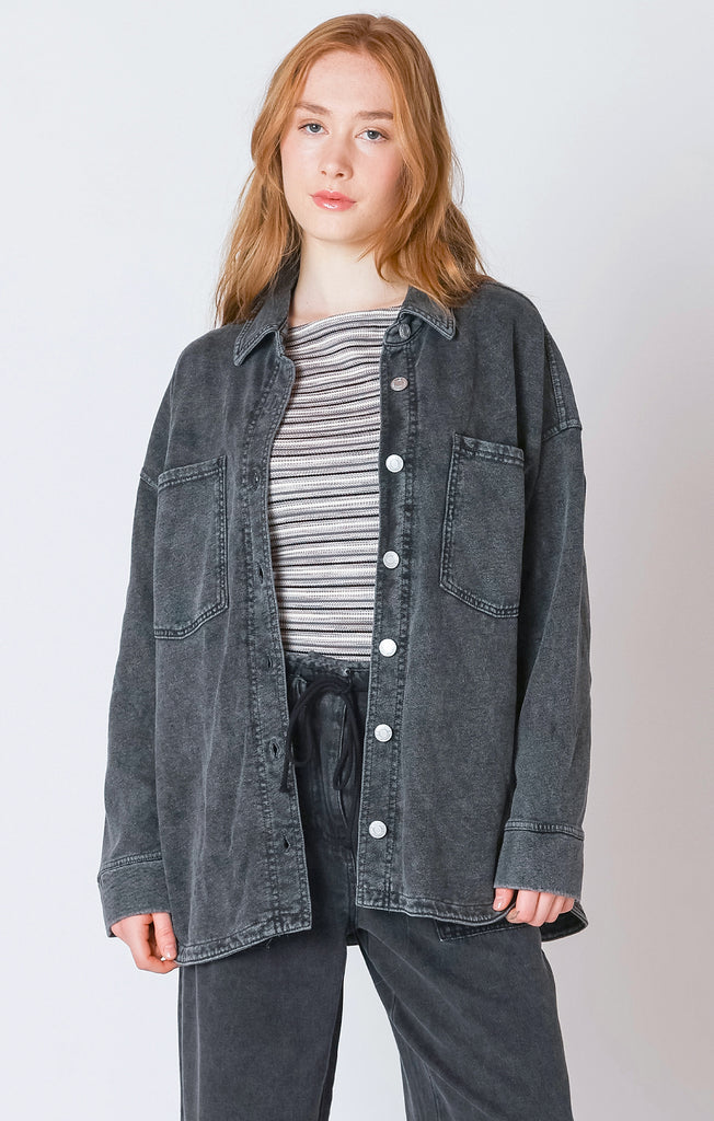 Dex Knit Denim Jacket In Washed Black-The Trendy Walrus