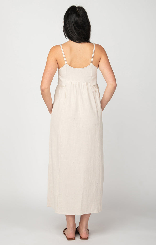 Dex Linen Blend Midi Dress In Wheat-The Trendy Walrus