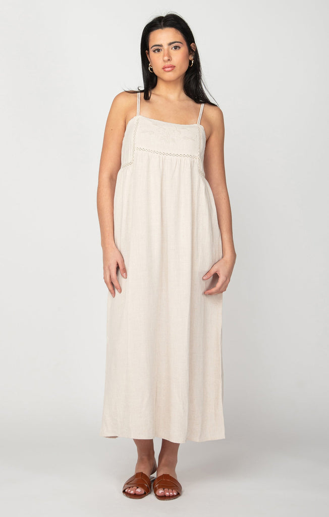 Dex Linen Blend Midi Dress In Wheat-The Trendy Walrus