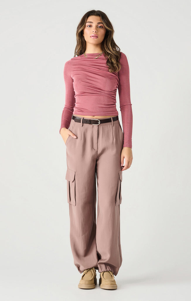 Dex Long Sleeve Draped Sheen Top In Dusty Rose Sheen-The Trendy Walrus