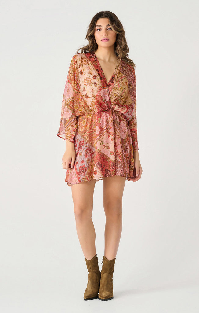 Dex Long Sleeve Wrap Mini Dress In Russet Floral-The Trendy Walrus