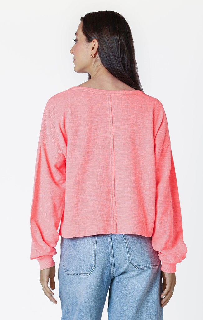 Dex Long-Sleeved Crew Neck Sweatshirt In Bright Coral-The Trendy Walrus