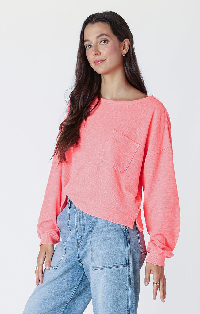 Dex Long-Sleeved Crew Neck Sweatshirt In Bright Coral-The Trendy Walrus