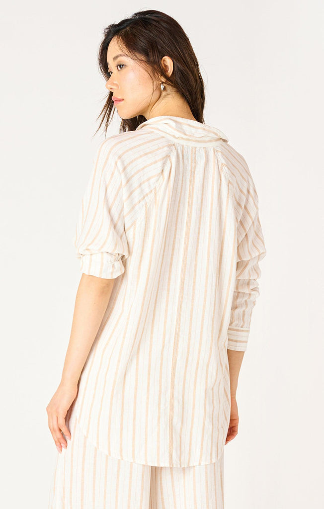 Dex Long Sleeveed Oversized Button Front Shirt In Neutral Stripe-The Trendy Walrus