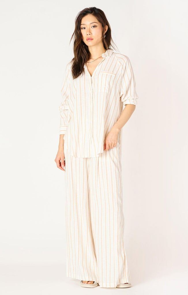 Dex Long Sleeveed Oversized Button Front Shirt In Neutral Stripe-The Trendy Walrus